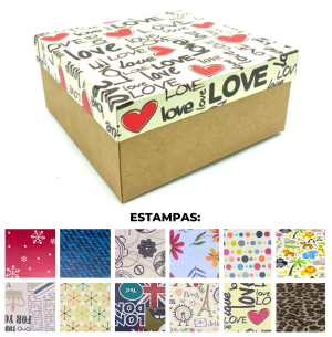 CAIXA PRESENTE 17X17X8CM KRAFT ESTAMPADA