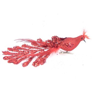 ENFEITE PAVÃO GLITTER 24CM PREGADOR