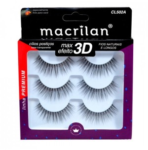 CÍLIOS POSTIÇOS 3 PARES MAX EFEITO 3D - MACRILAN